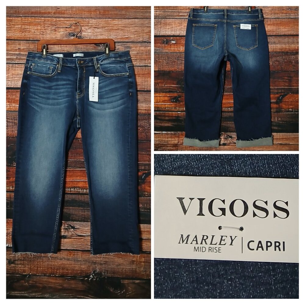 NWT VIGOSS Capri Jeans 20 Marley Dark Wash Denim Stretch Distressed